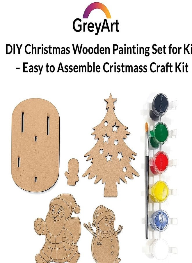 GreyArt DIY Christmas Wooden Painting Set for Kids - Easy to Assemble Christmas Craft Kit| Includes Paints & Brush | Holiday Art & Decoration Activity for Kids (Style-6) - Image 4